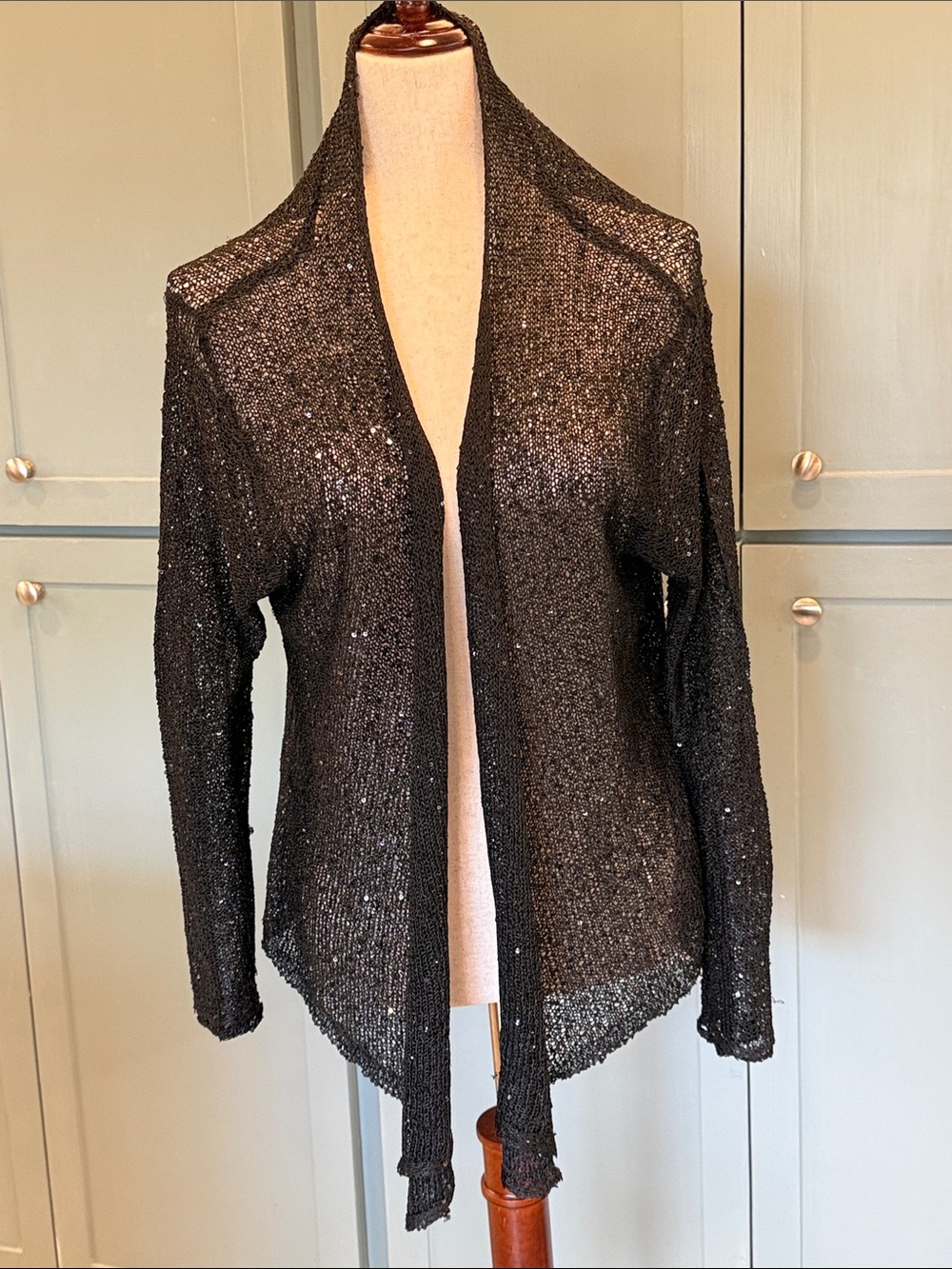 Black Sequin Open-Front Knit Cardigan Jacket - Women